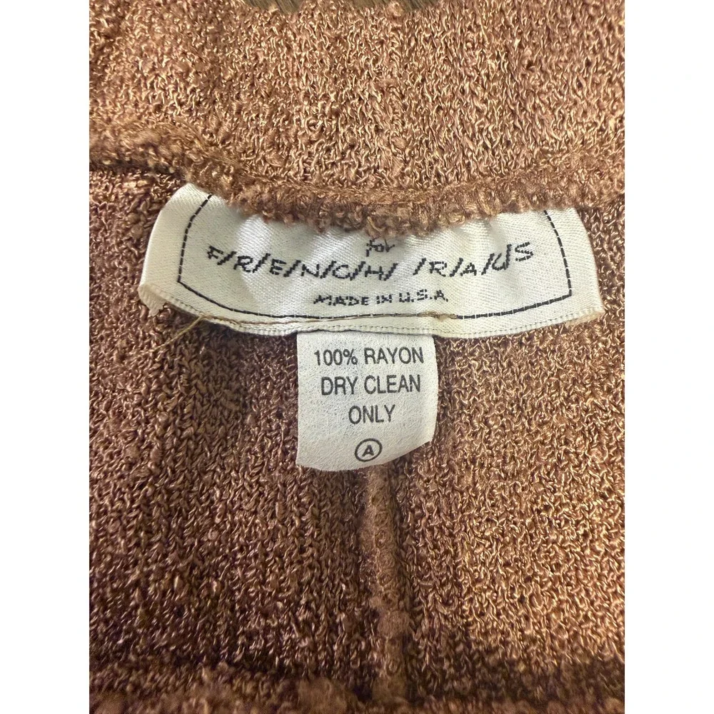 Vintage Brenda‎ French French Rags Knit 2 Piece Set Cardigan Pants Bronze XL USA